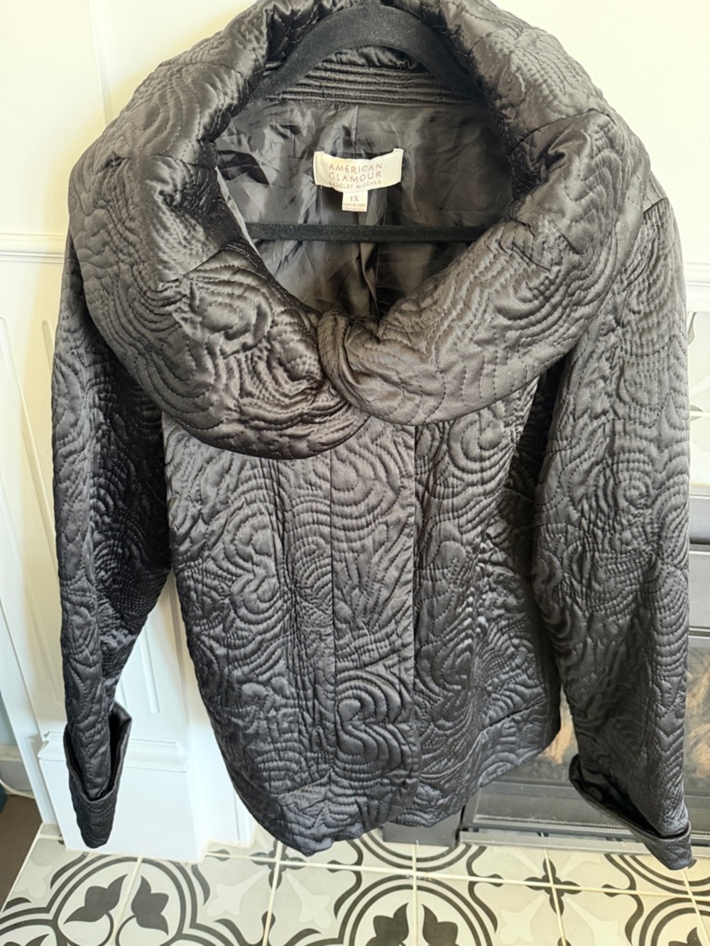American Glamour Badgley Mischka Black Quilted Cowl Neck  Jacket